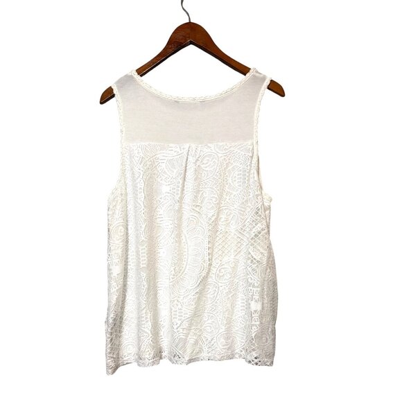 Sleeveless White Lace Trim Tank Top With Sheer Back Panel - Picture 2 of 6